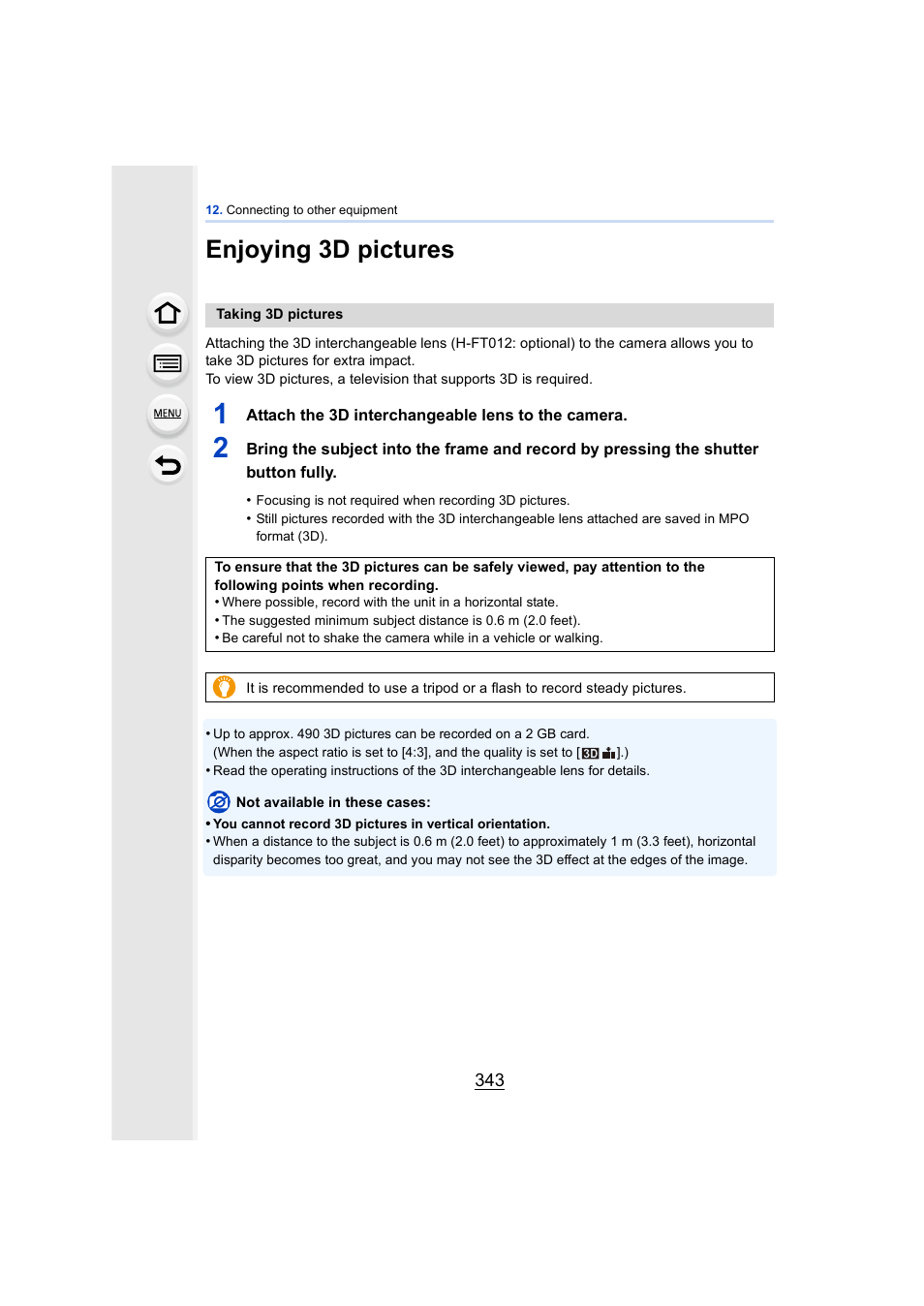 Enjoying 3d pictures, P343 | Panasonic DMC-GH4KBODY User Manual | Page 343 / 420