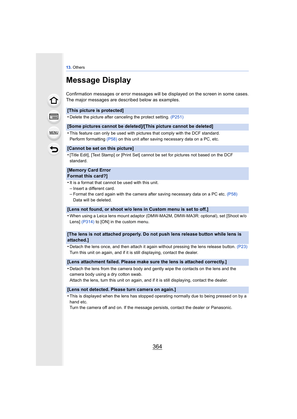 Message display, P364, P364) | Panasonic DMC-GH4KBODY User Manual | Page 364 / 420