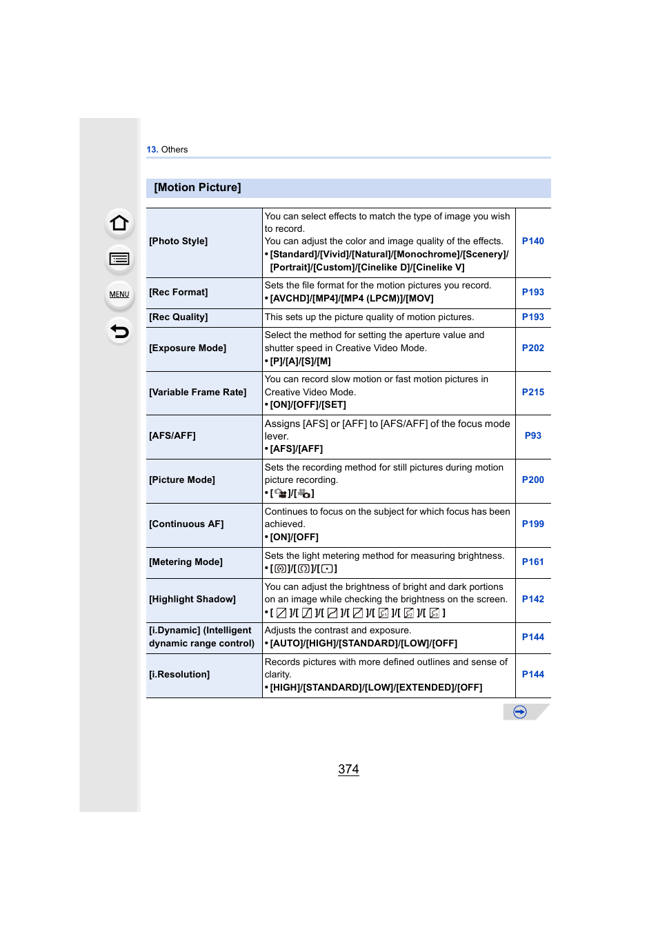 Motion picture, P374) | Panasonic DMC-GH4KBODY User Manual | Page 374 / 420