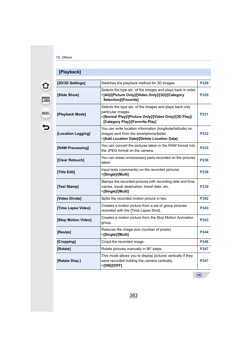 Playback | Panasonic DMC-GH4KBODY User Manual | Page 383 / 420