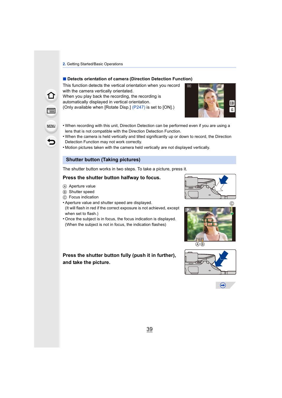 Shutter button (taking pictures), P39) | Panasonic DMC-GH4KBODY User Manual | Page 39 / 420