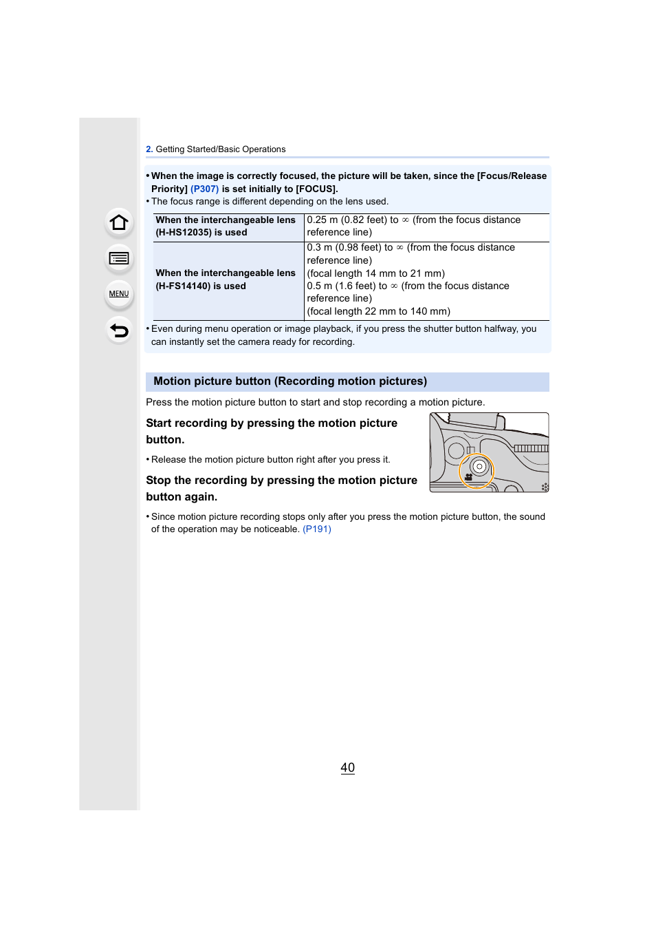 Motion picture button (recording motion pictures) | Panasonic DMC-GH4KBODY User Manual | Page 40 / 420