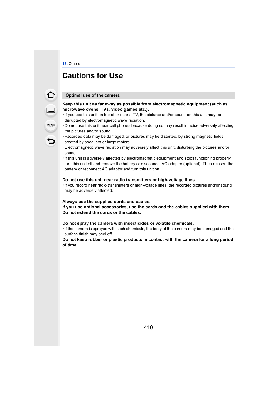 Cautions for use | Panasonic DMC-GH4KBODY User Manual | Page 410 / 420