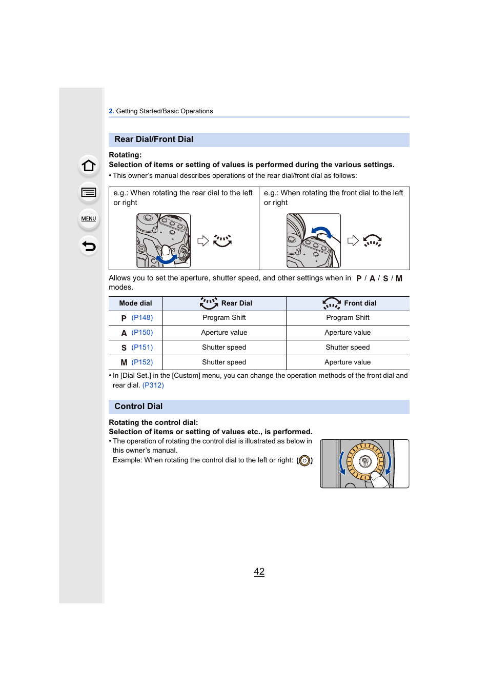 Rear dial/front dial, Control dial, Rear dial/front dial • control dial | Dial, P42), L dial | Panasonic DMC-GH4KBODY User Manual | Page 42 / 420