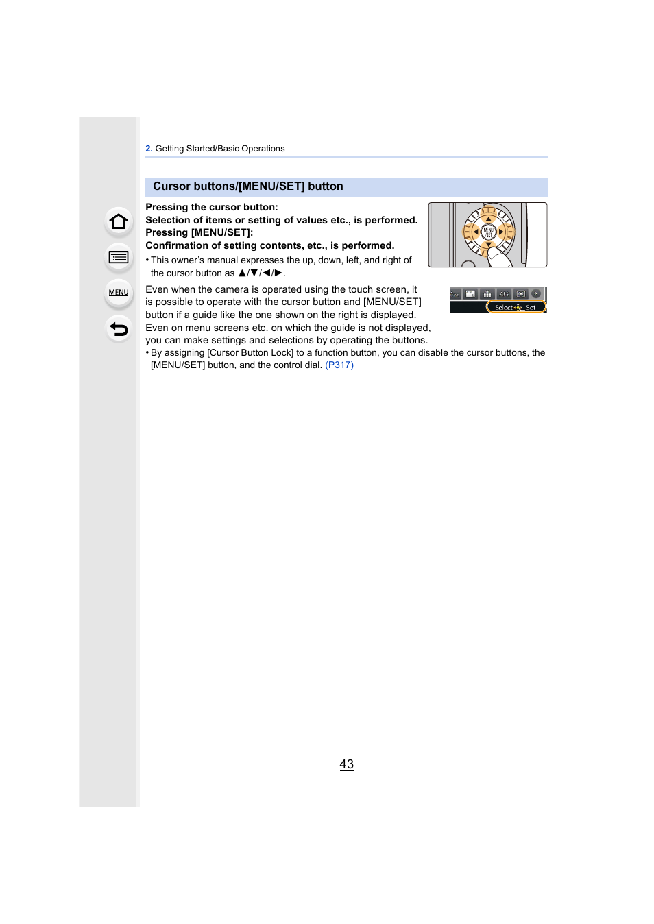 Cursor buttons/[menu/set] button, P43) | Panasonic DMC-GH4KBODY User Manual | Page 43 / 420