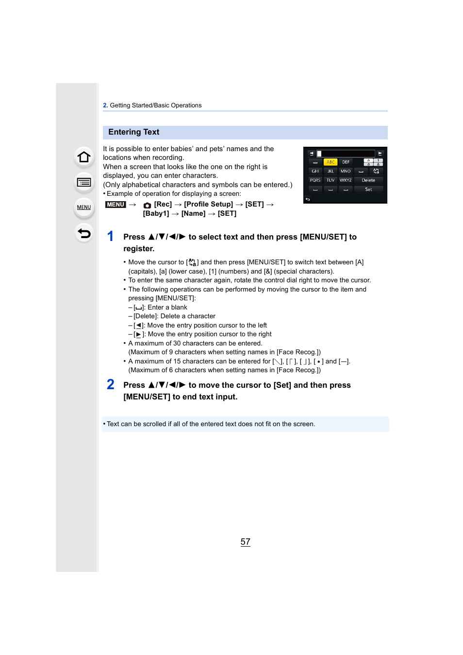 Entering text | Panasonic DMC-GH4KBODY User Manual | Page 57 / 420