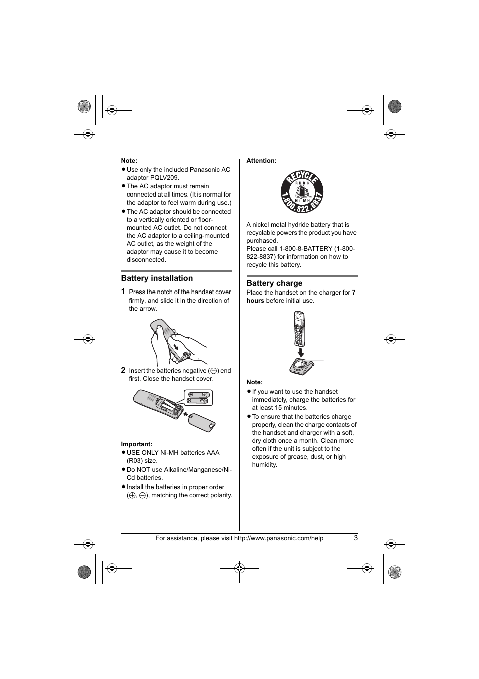 Panasonic KX-TGA101S User Manual | Page 3 / 16