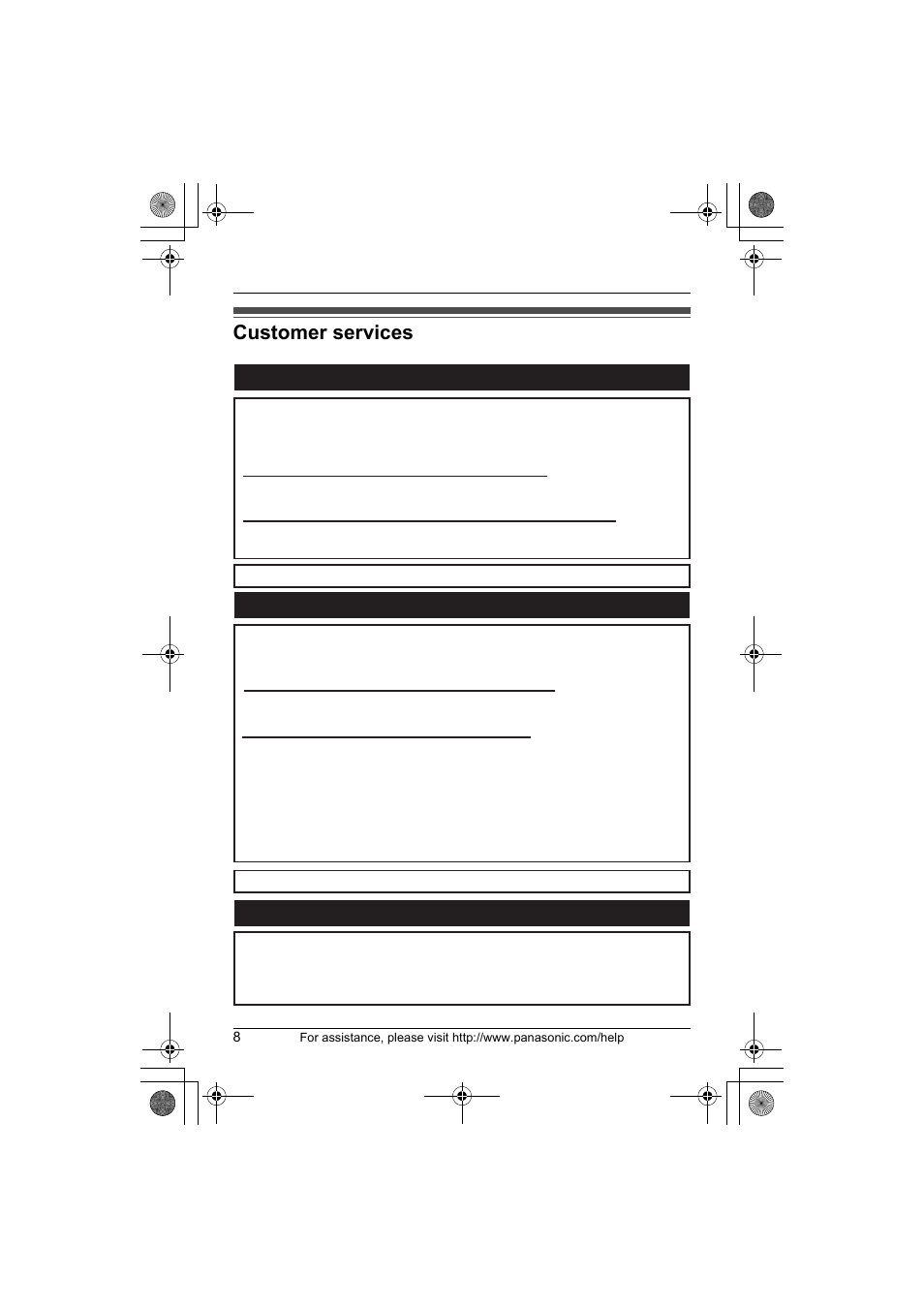 Customer services customer services directory, Accessory purchases service in puerto rico | Panasonic KX-TGA101S User Manual | Page 8 / 16