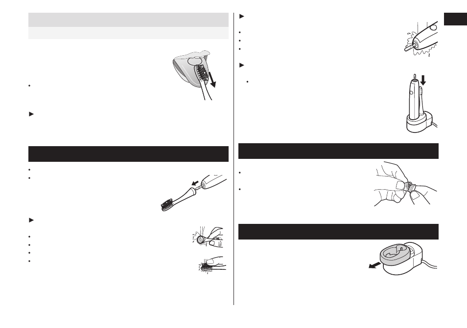 Cleaning the main unit and the brushhead, If the identification ring comes off, Cleaning the charger | Cleaningthemainunitandthebrushhead, Iftheidentificationringcomesoff, Cleaningthecharger, Howtoapply/movewhencleaningyourtongue | Panasonic EW-DL82-W User Manual | Page 11 / 64