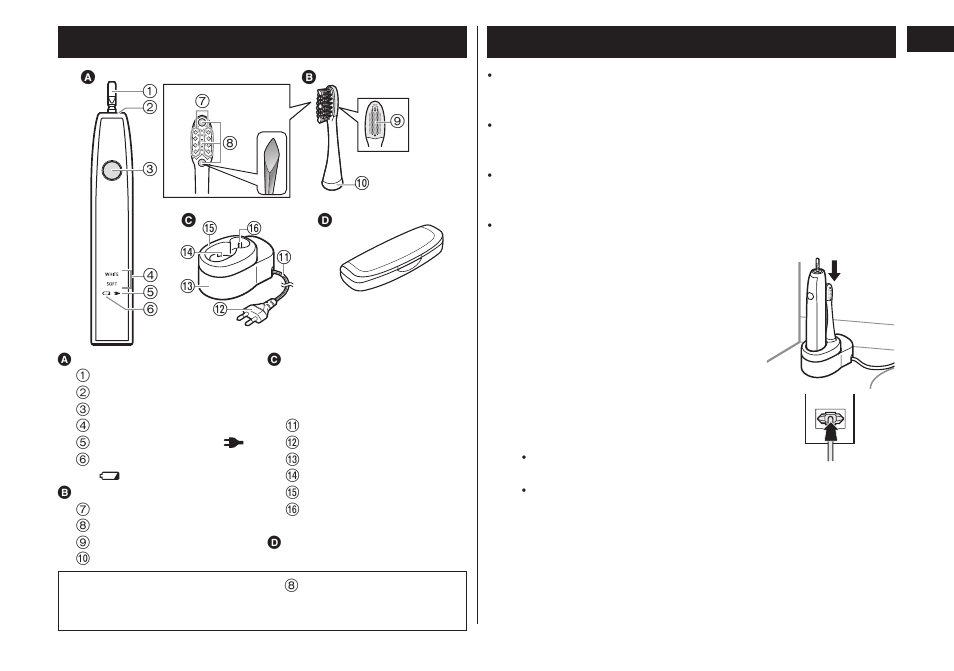 Parts identification, Storing and charging the toothbrush, Partsidentification | Storingandchargingthetoothbrush | Panasonic EW-DL82-W User Manual | Page 7 / 64