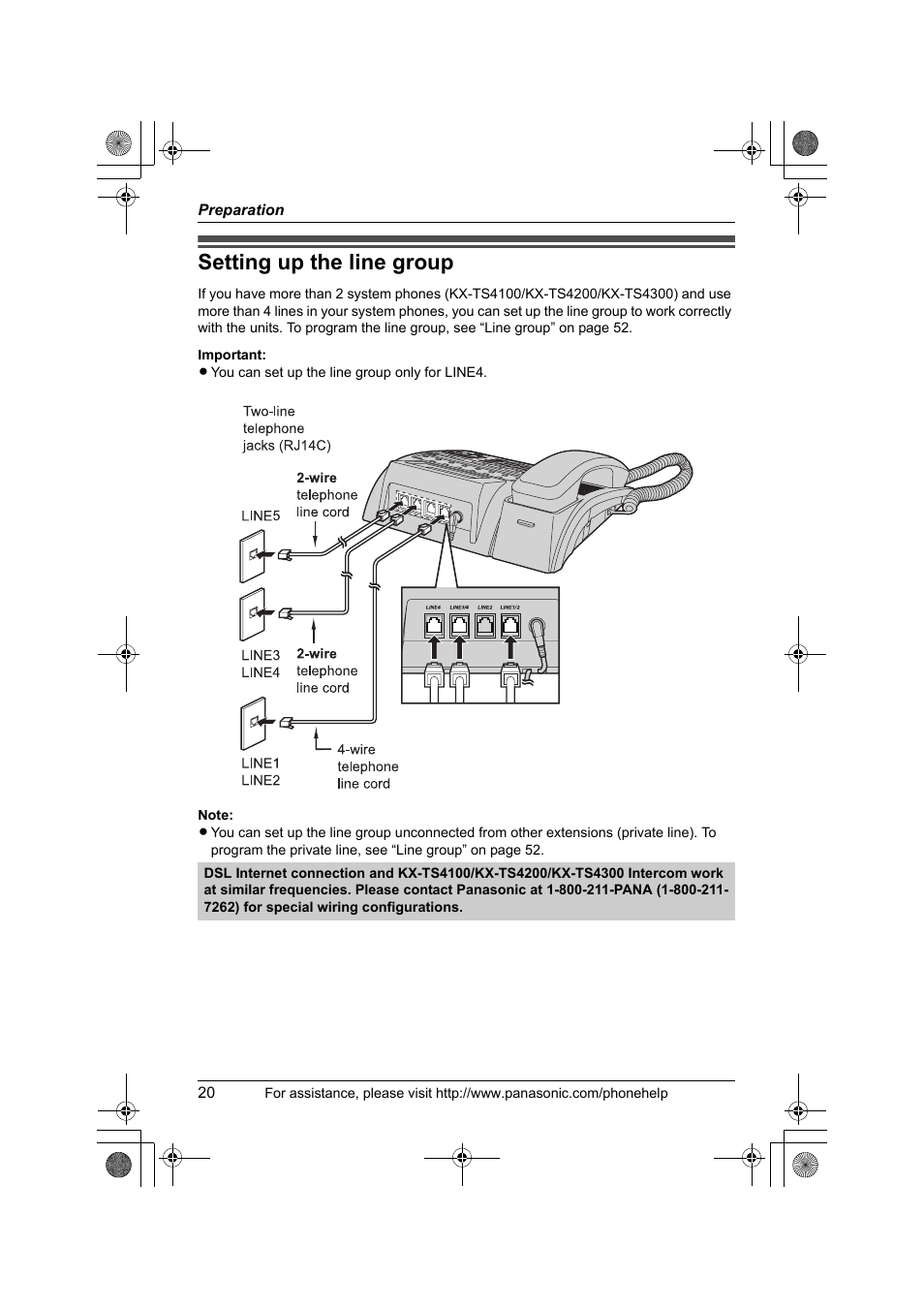 Setting up the line group | Panasonic KX-TS4300B User Manual | Page 20 / 84