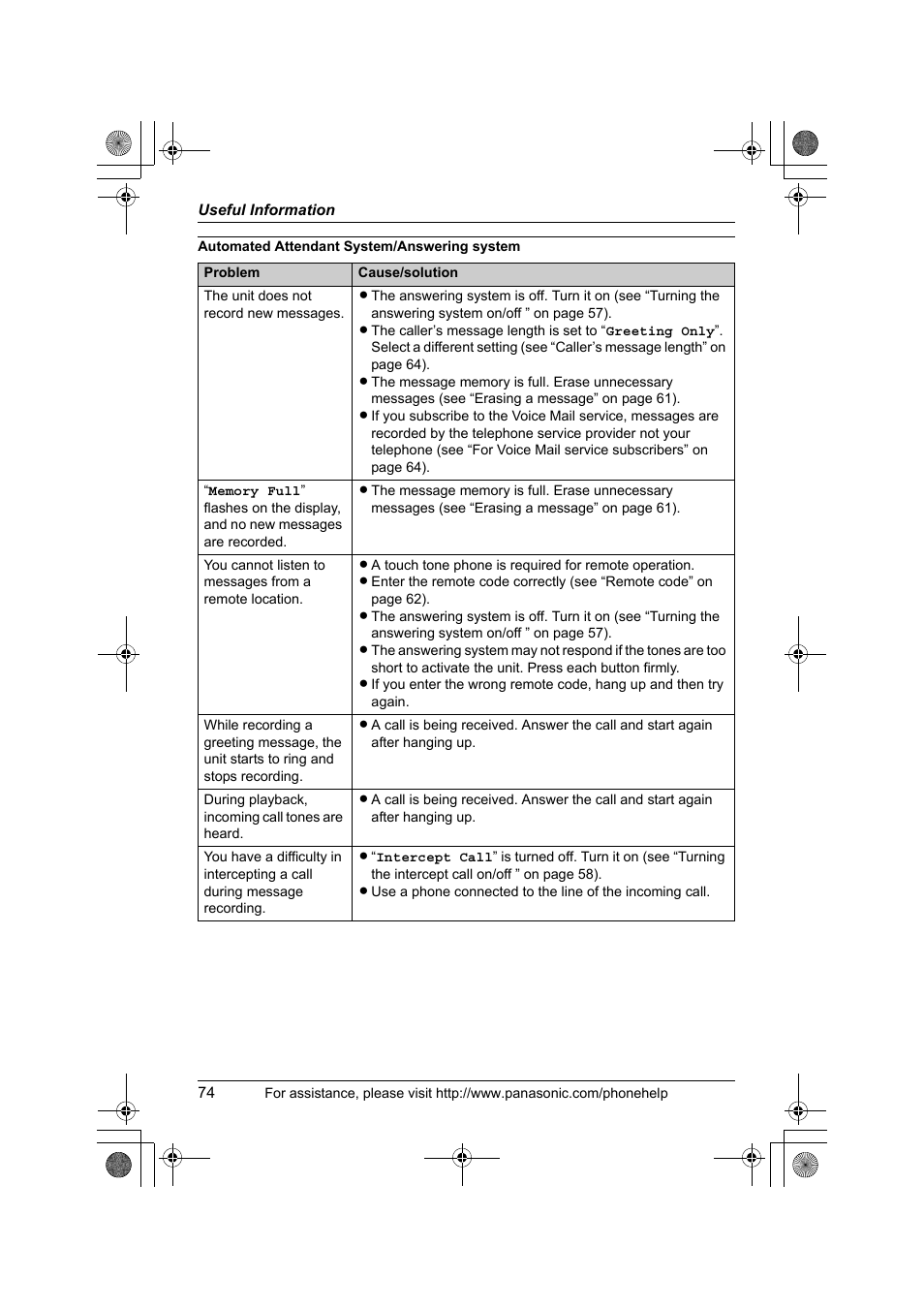 Panasonic KX-TS4300B User Manual | Page 74 / 84