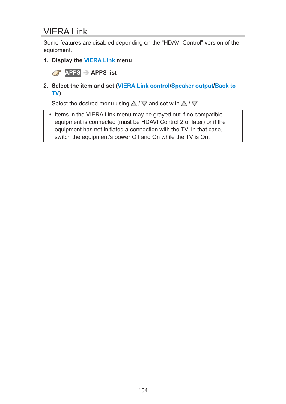 Viera link, Viera link 104 | Panasonic TC-50AS650UE User Manual | Page 104 / 183