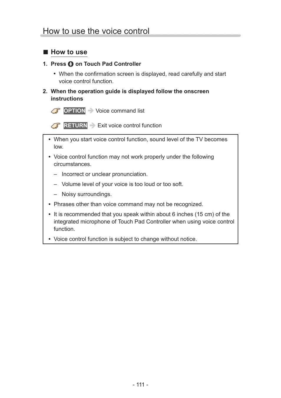 How to use the voice control, How to use | Panasonic TC-50AS650UE User Manual | Page 111 / 183