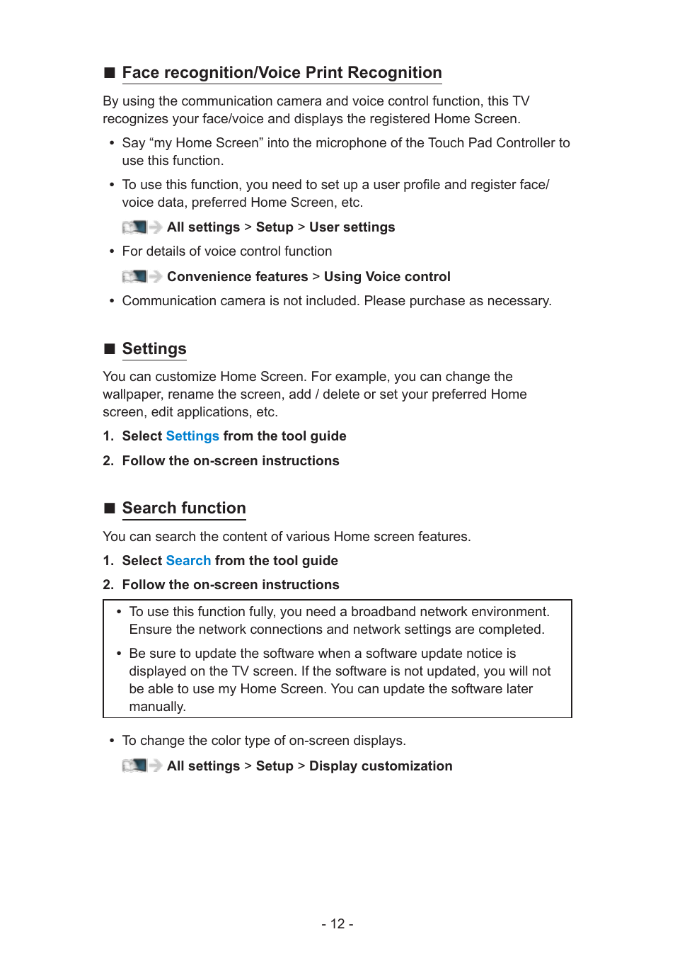 Face recognition/voice print recognition, Settings, Search function | Panasonic TC-50AS650UE User Manual | Page 12 / 183