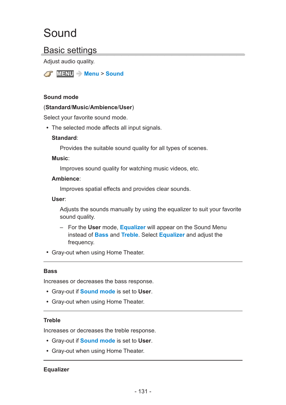 Sound, Basic settings | Panasonic TC-50AS650UE User Manual | Page 131 / 183