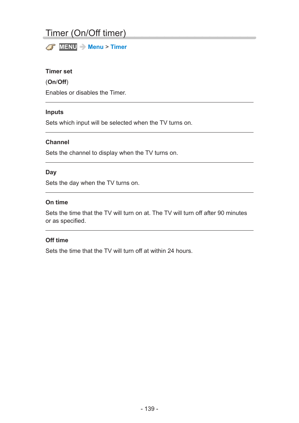 Timer (on/off timer) | Panasonic TC-50AS650UE User Manual | Page 139 / 183