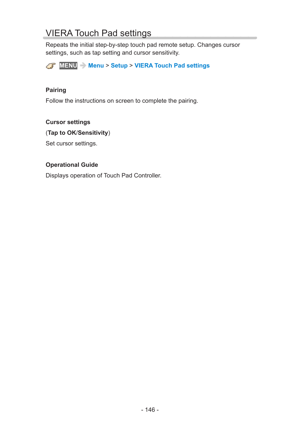 Viera touch pad settings | Panasonic TC-50AS650UE User Manual | Page 146 / 183