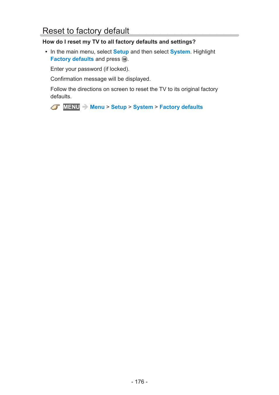 Reset to factory default | Panasonic TC-50AS650UE User Manual | Page 176 / 183