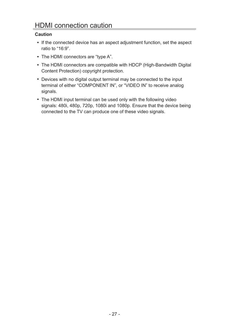 Hdmi connection caution | Panasonic TC-50AS650UE User Manual | Page 27 / 183