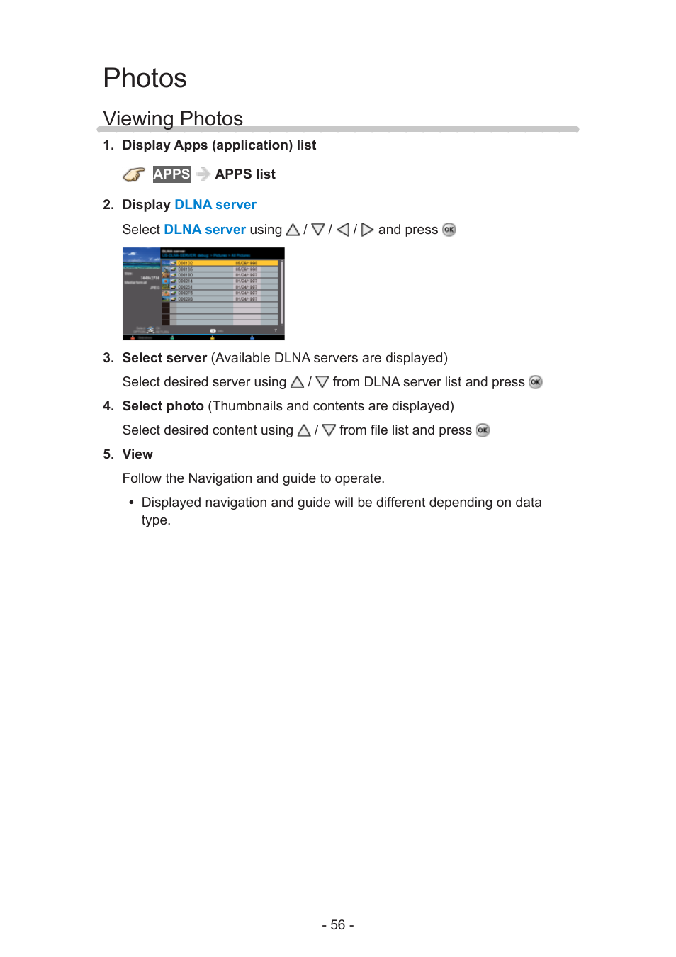 Photos, Viewing photos | Panasonic TC-50AS650UE User Manual | Page 56 / 183