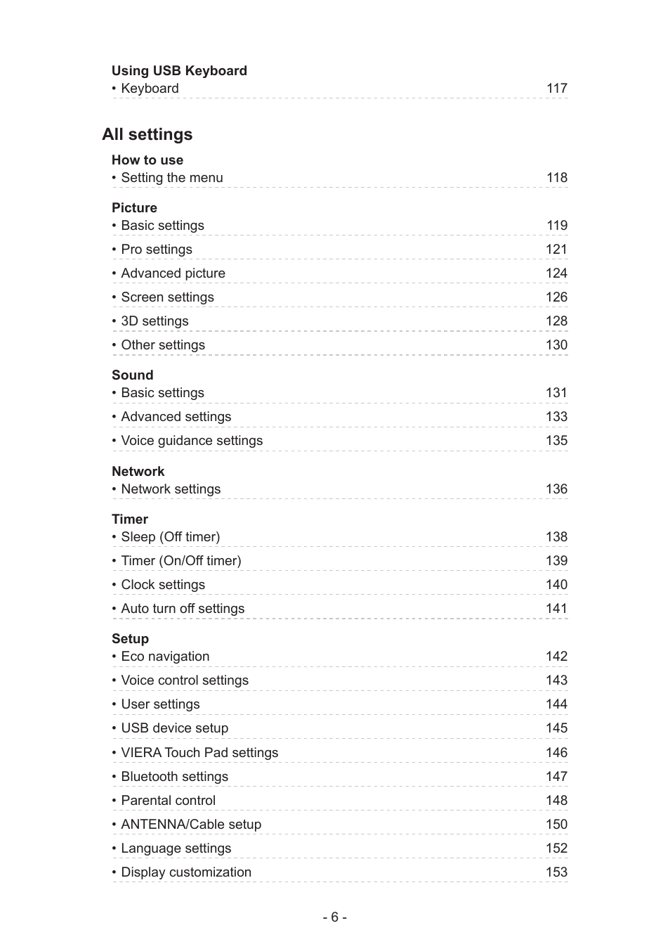 All settings | Panasonic TC-50AS650UE User Manual | Page 6 / 183