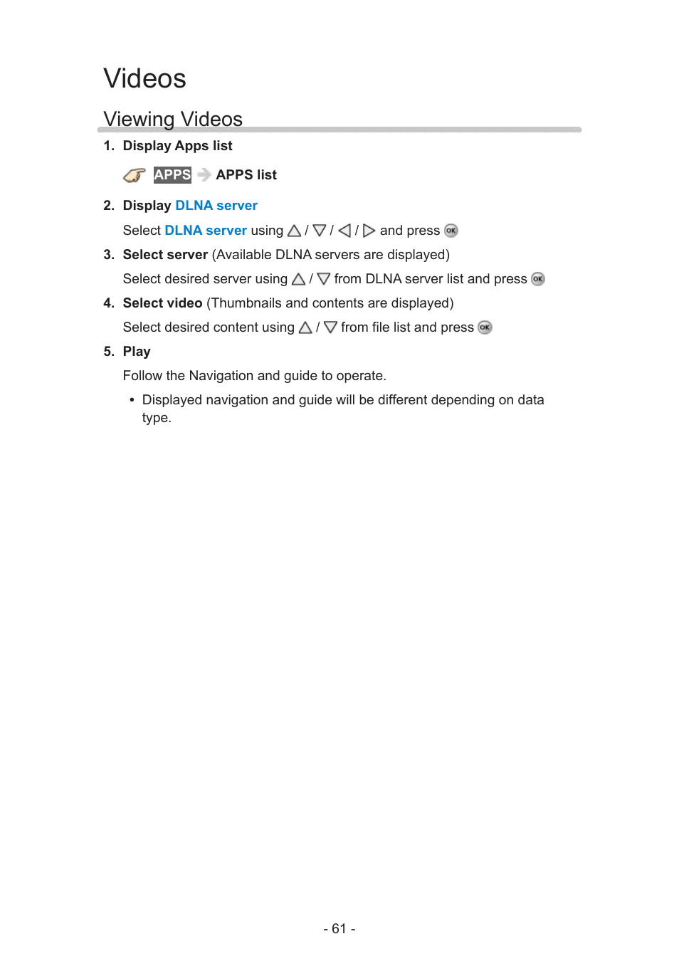 Videos, Viewing videos | Panasonic TC-50AS650UE User Manual | Page 61 / 183