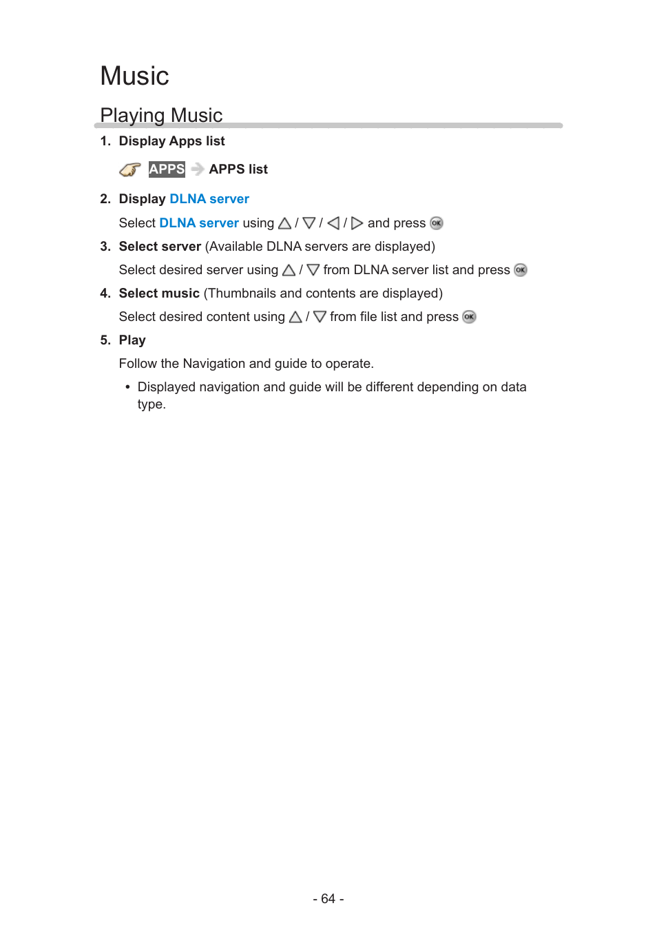 Music, Playing music | Panasonic TC-50AS650UE User Manual | Page 64 / 183