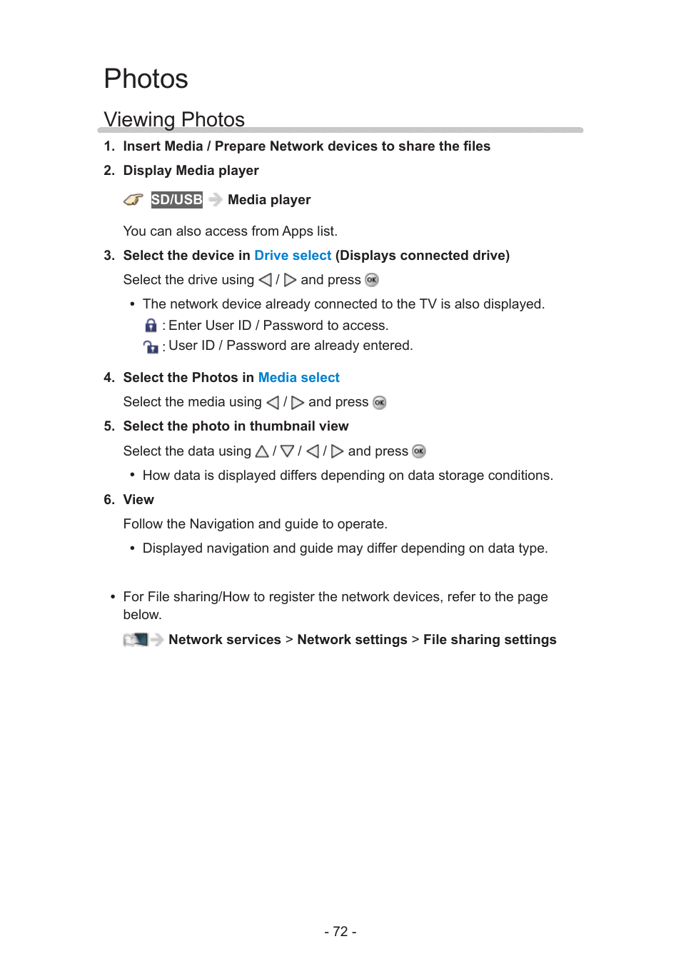 Photos, Viewing photos | Panasonic TC-50AS650UE User Manual | Page 72 / 183