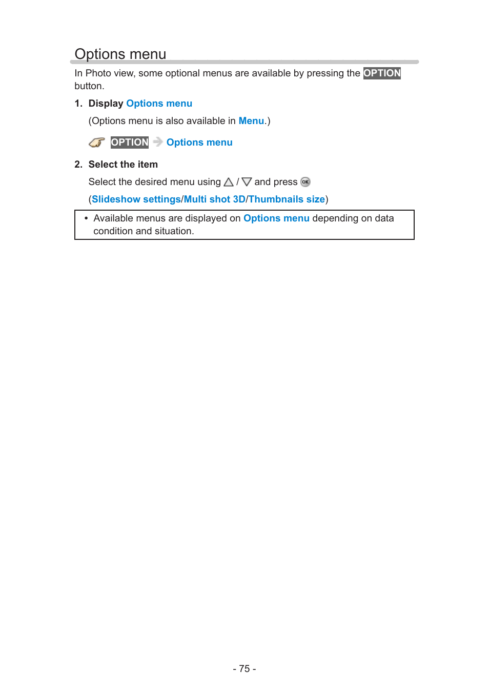 Options menu, Options menu 75 | Panasonic TC-50AS650UE User Manual | Page 75 / 183