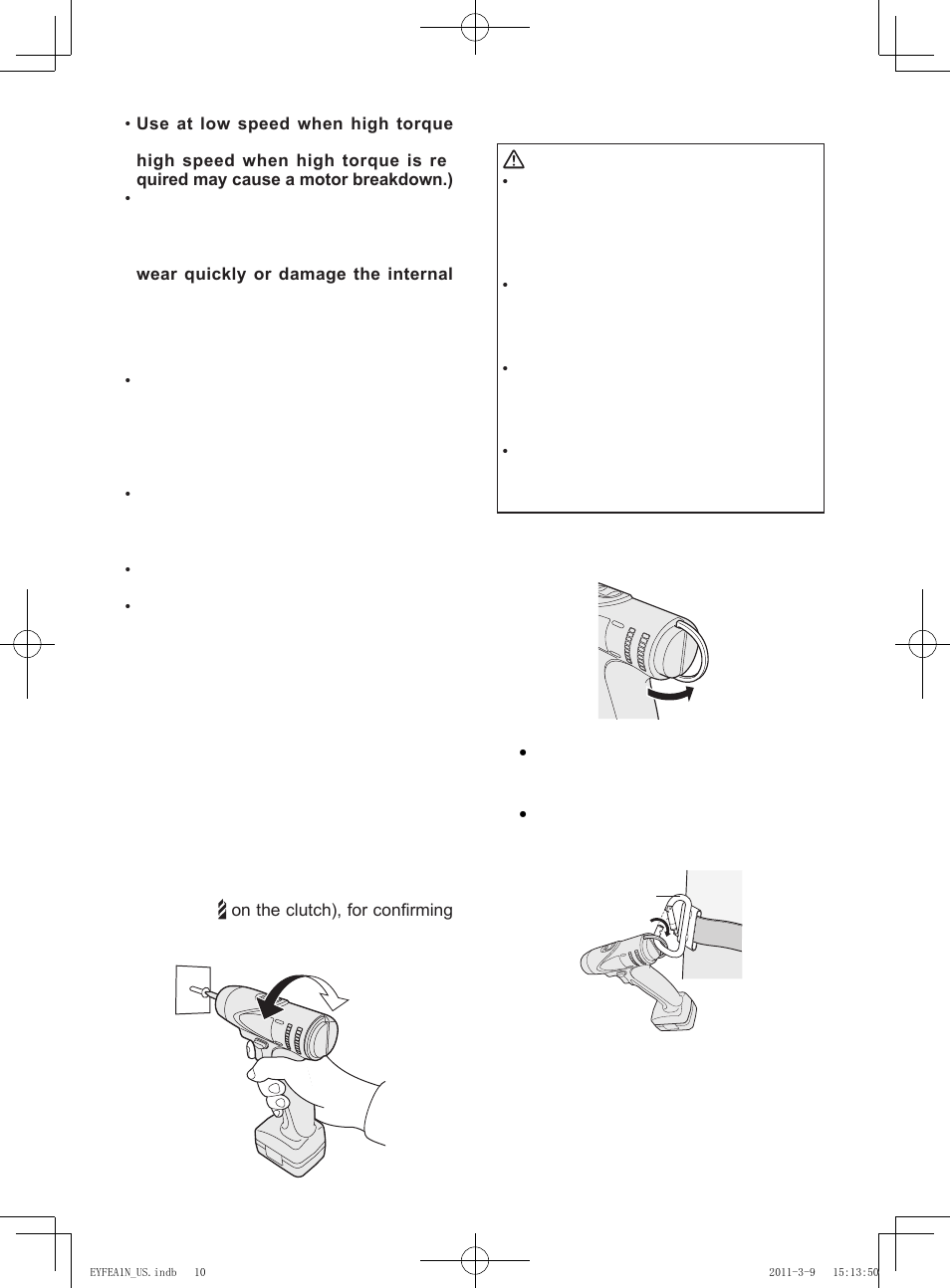 Bit-locking function, How to use hook ring, Using hook ring | Caution, Warning | Panasonic EYFEA1N2S User Manual | Page 10 / 46