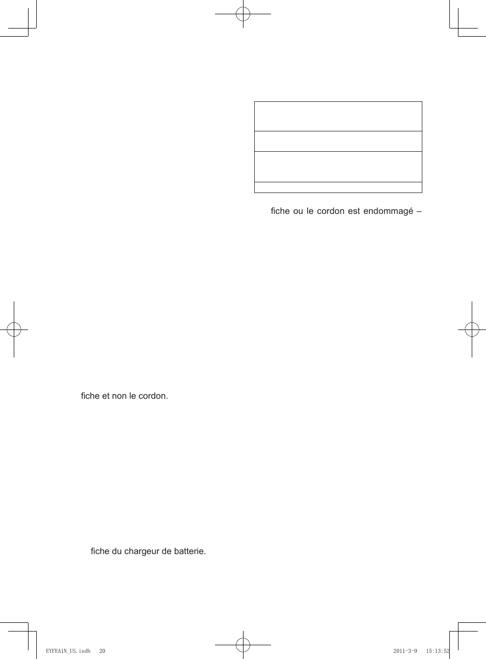 Iv. chargeur de batterie et batterie autonome | Panasonic EYFEA1N2S User Manual | Page 20 / 46