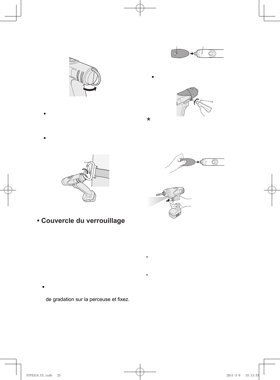 Utilisation de l’anneau d’accrochage, Couvercle du verrouillage de l’embrayage | Panasonic EYFEA1N2S User Manual | Page 25 / 46