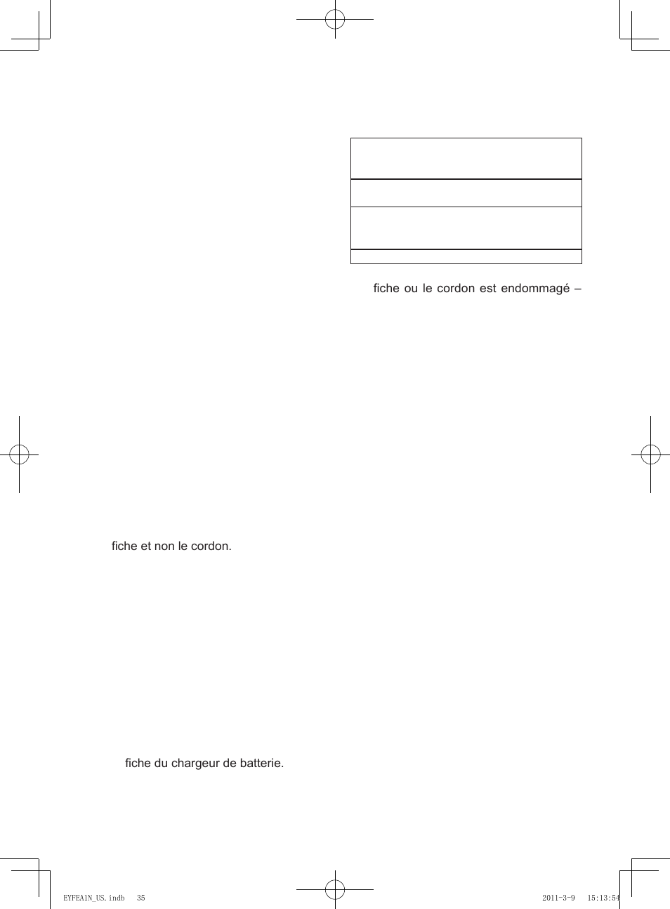 Iv. chargeur de batterie et batterie autonome | Panasonic EYFEA1N2S User Manual | Page 35 / 46