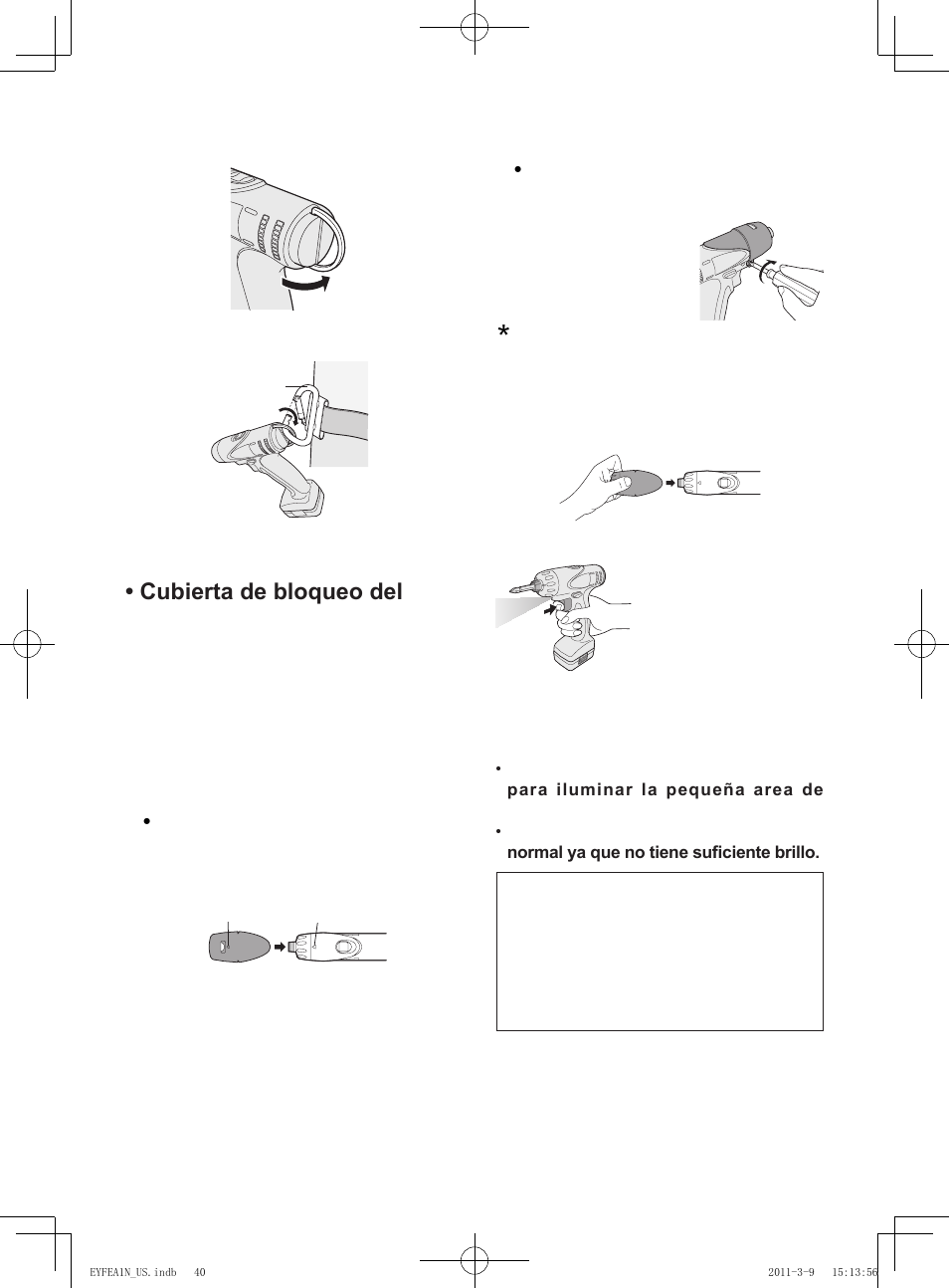 Utilizar un anillo de gancho, Cubierta de bloqueo del embrague | Panasonic EYFEA1N2S User Manual | Page 40 / 46