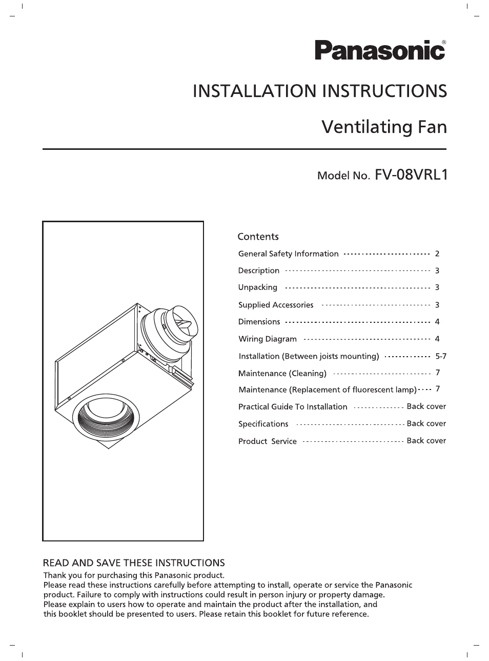 Panasonic FV-08VRL1 User Manual | 8 pages