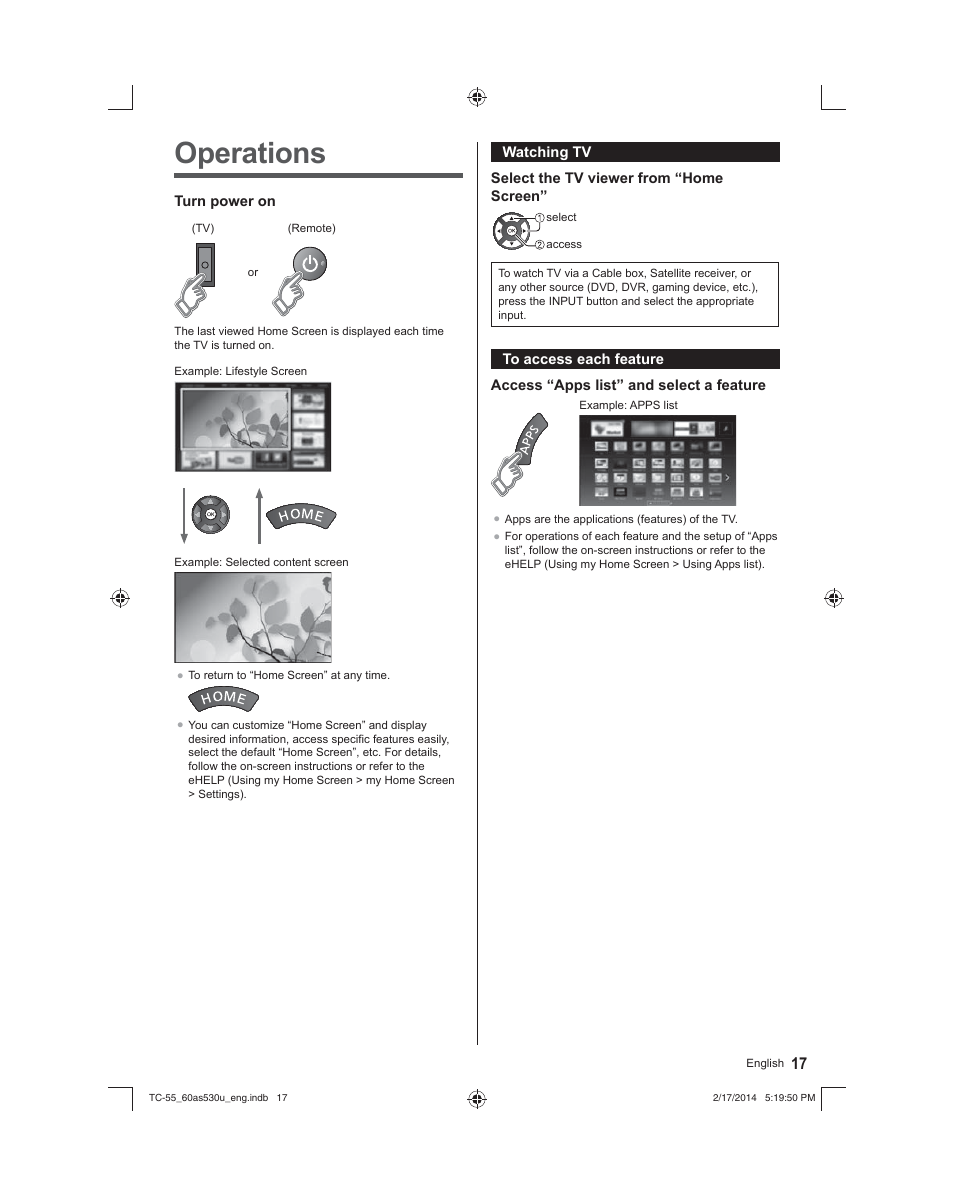 Operations | Panasonic TC-60AS530U User Manual | Page 17 / 24