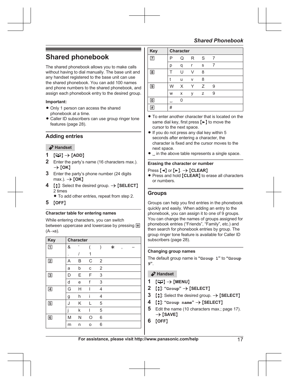 Shared phonebook | Panasonic KX-TG6672B User Manual | Page 17 / 56