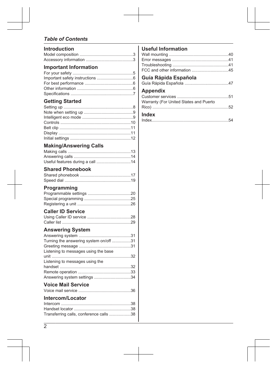Panasonic KX-TG6672B User Manual | Page 2 / 56