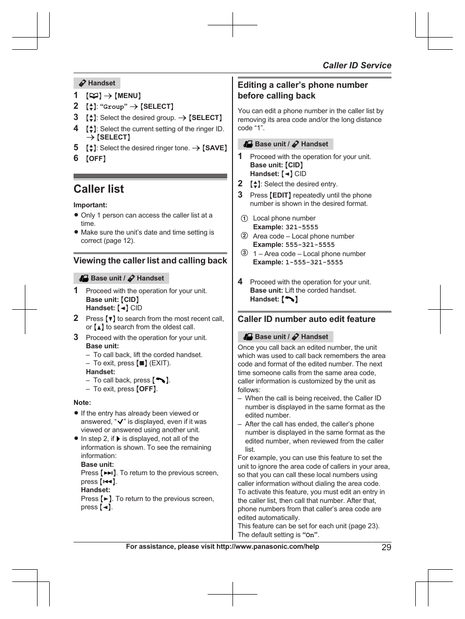 Caller list | Panasonic KX-TG6672B User Manual | Page 29 / 56