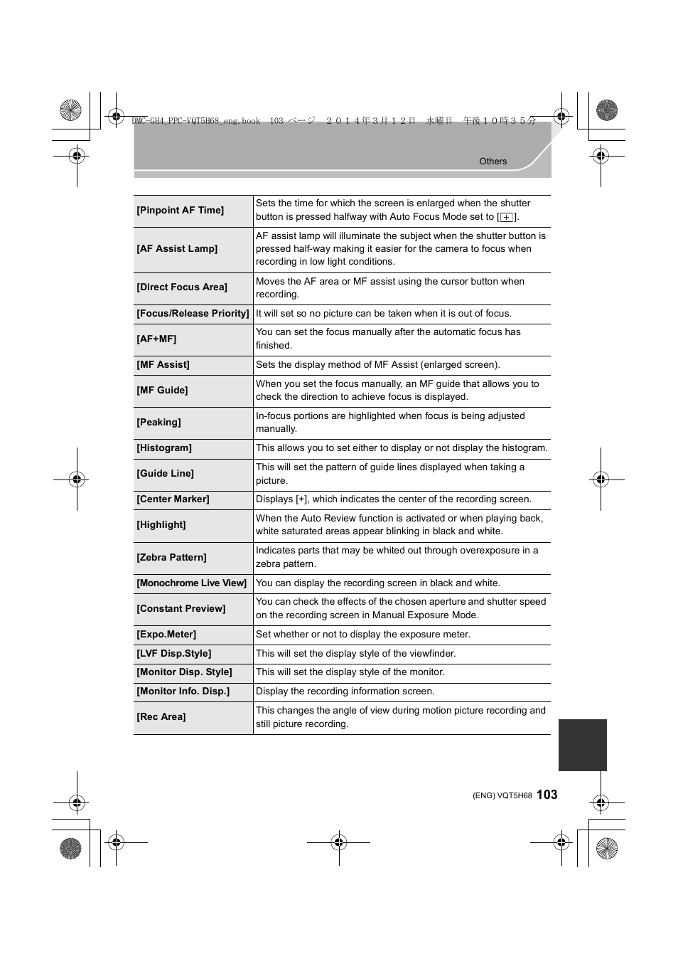 Panasonic DMC-GH4KBODY User Manual | Page 103 / 132