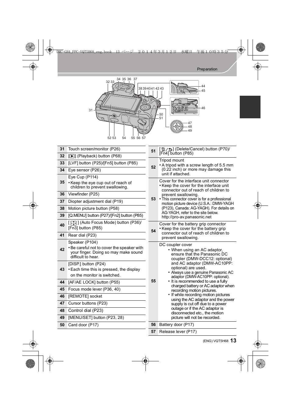 Panasonic DMC-GH4KBODY User Manual | Page 13 / 132