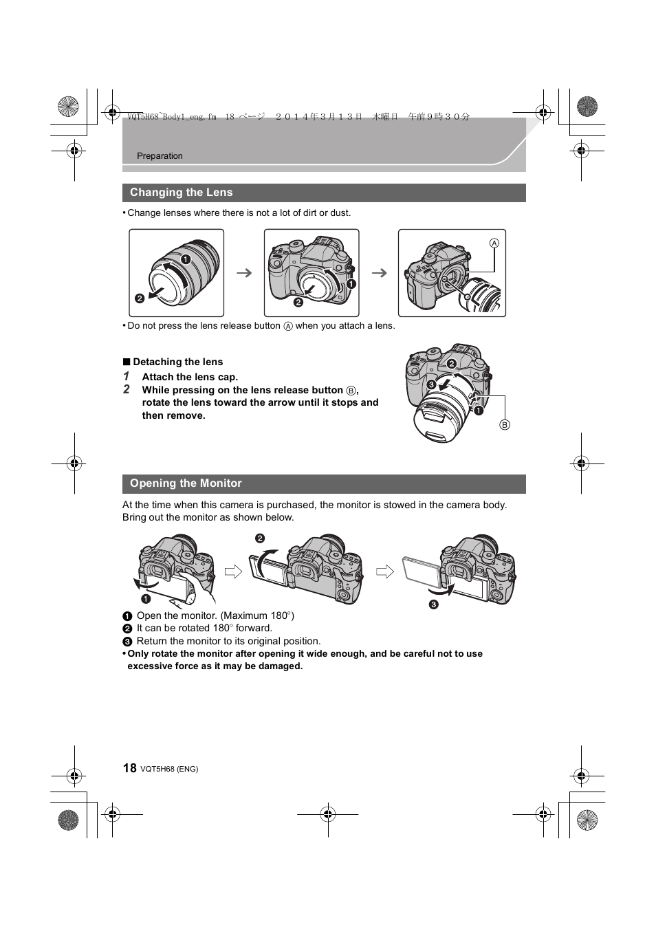 Changing the lens, Opening the monitor | Panasonic DMC-GH4KBODY User Manual | Page 18 / 132