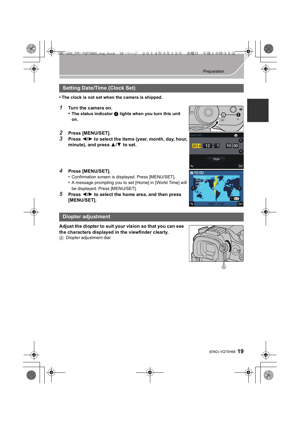 Setting date/time (clock set), Diopter adjustment | Panasonic DMC-GH4KBODY User Manual | Page 19 / 132