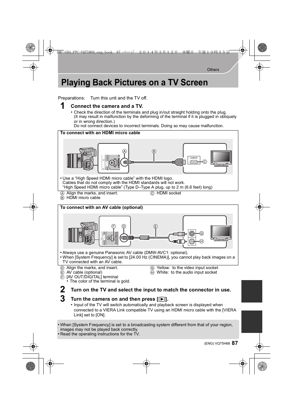 Others, Playing back pictures on a tv screen, Playing back pictures on a tv screen 1 | Panasonic DMC-GH4KBODY User Manual | Page 87 / 132