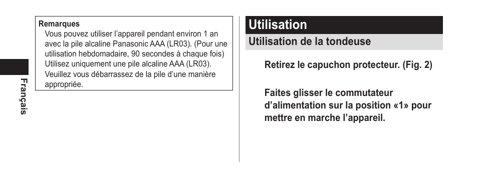 Utilisation | Panasonic ER-GN25VP User Manual | Page 18 / 42