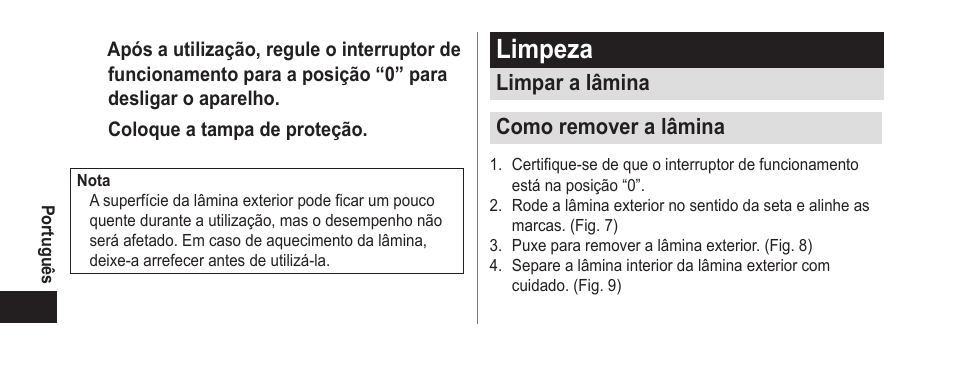 Limpeza | Panasonic ER-GN25VP User Manual | Page 38 / 42