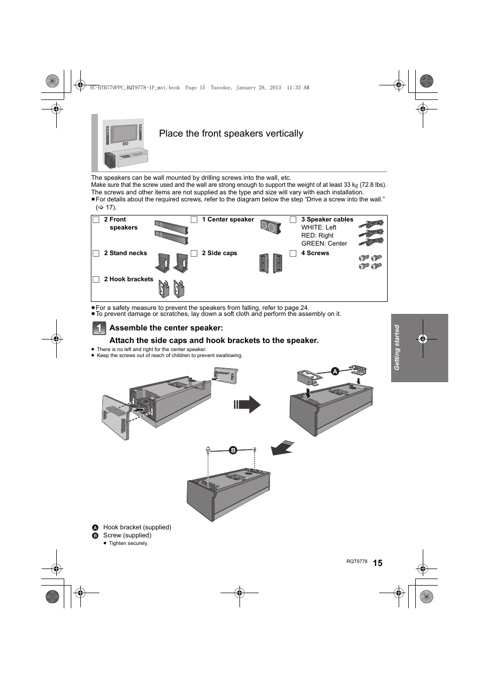 Place the front speakers vertically | Panasonic SC-HTB770S User Manual | Page 15 / 44