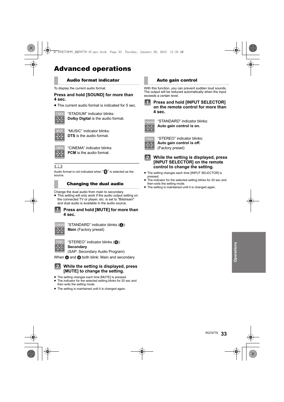 Advanced operations | Panasonic SC-HTB770S User Manual | Page 33 / 44