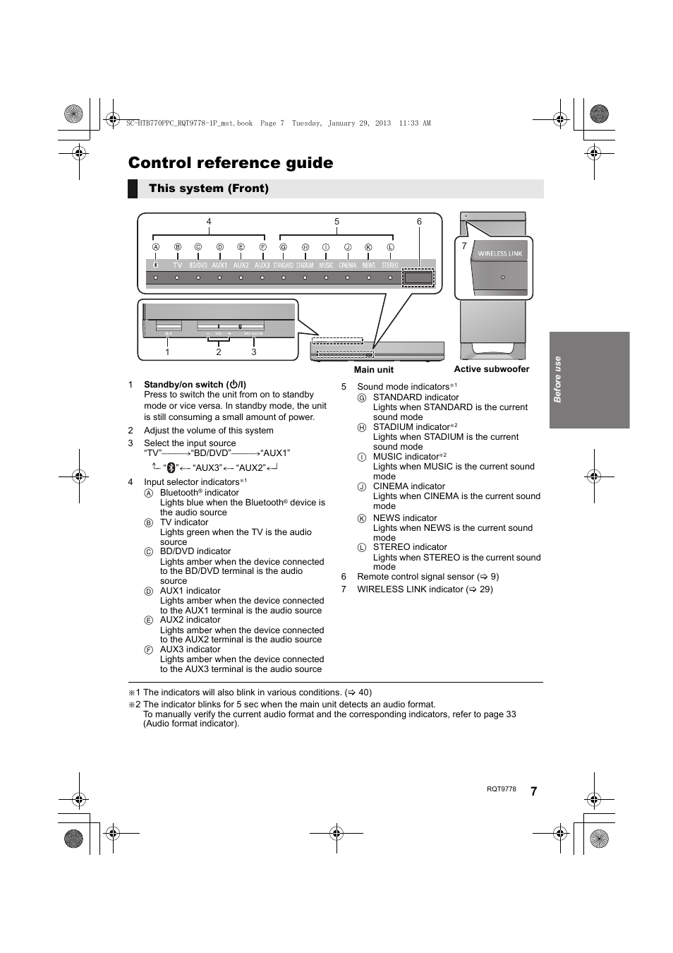 Control reference guide | Panasonic SC-HTB770S User Manual | Page 7 / 44